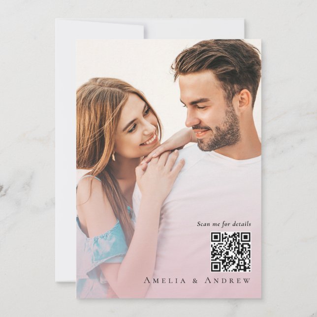 Dusty Rose Wedding Invitation Photo QR Code (Back)
