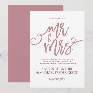 Dusty Rose Wedding Invitations Brush Script