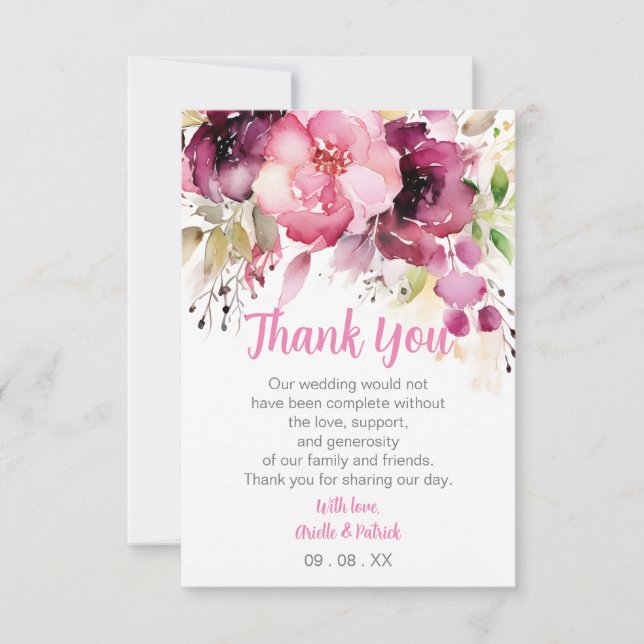 Dusty Rose Wedding Oil Painting Greenery Customize Thank You Card (Front)