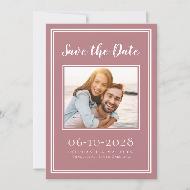 Dusty Rose Wedding Photo Simple Engagement Modern Save The Date (Front)