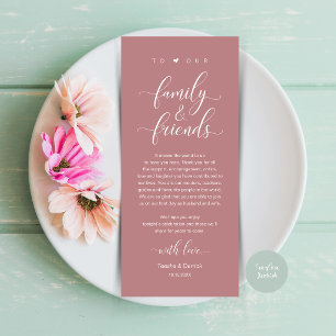 Dusty Rose Wedding Place Setting Thank You Card
