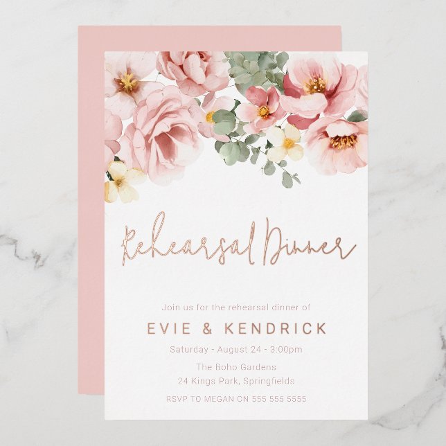 Dusty Rose Wedding Rehearsal Dinner Rose Gold (Front/Back)