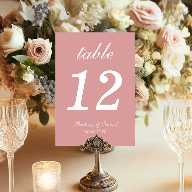 Dusty Rose Wedding Script  Calligraphy Simple Pink Table Number (Creator Uploaded)