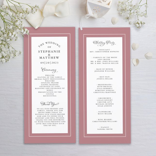 Dusty Rose Wedding Service Ceremony Elegant Program (Creator Uploaded)