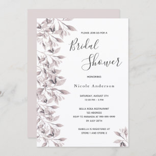 Dusty rose white botanical script Bridal Shower Invitation