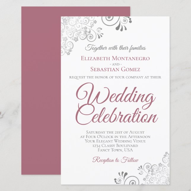 Dusty Rose & White BUDGET Wedding Invite Large (Front/Back)