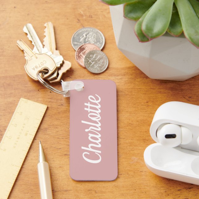 Dusty Rose & White Custom Name Keychain (Desk)