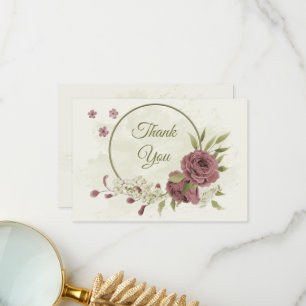 dusty rose white flowers botanical wedding thank you card
