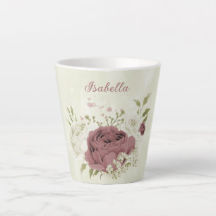 dusty rose white flowers latte mug