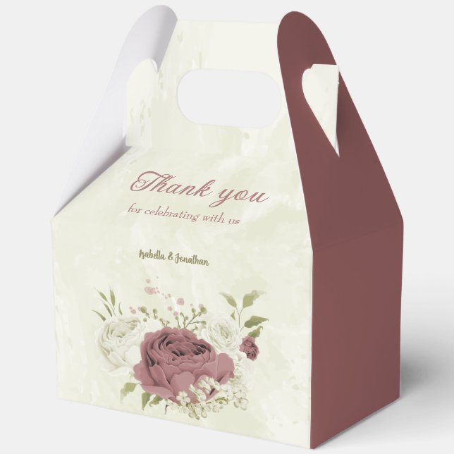 dusty rose white flowers wedding favor box (Front)