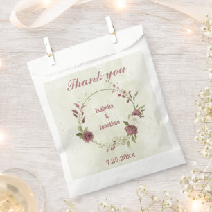 dusty rose white flowers wedding favour bag