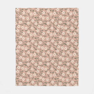 Dusty Rose White Modern Farmhouse Daisy Pattern Fleece Blanket