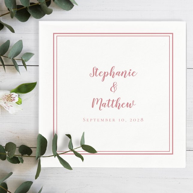 Dusty Rose & White Simple Modern Wedding Party Napkin (Creator Uploaded)
