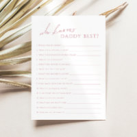 Dusty Rose Who Knows Daddy Baby Shower Game Card