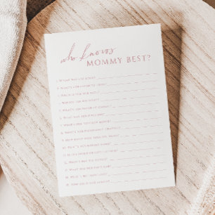 Dusty Rose Who Knows Mommy Baby Shower Game Card