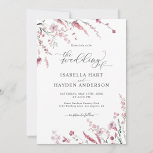 Dusty Rose Wild Floral All In One QR Code Wedding Invitation