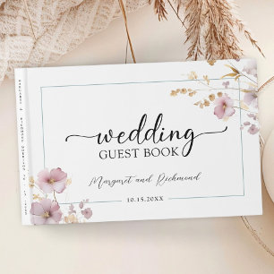 Dusty Rose Wildflower Floral Wedding Guest Book