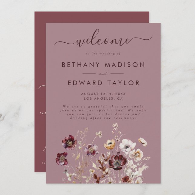 Dusty Rose Wildflower Wedding Program (Front/Back)