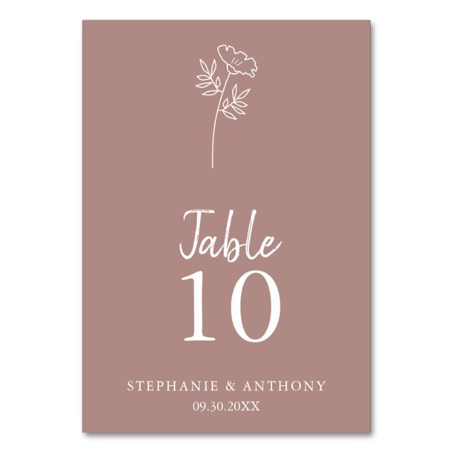 Dusty Rose Wildflower Wedding   Table Number (Front)