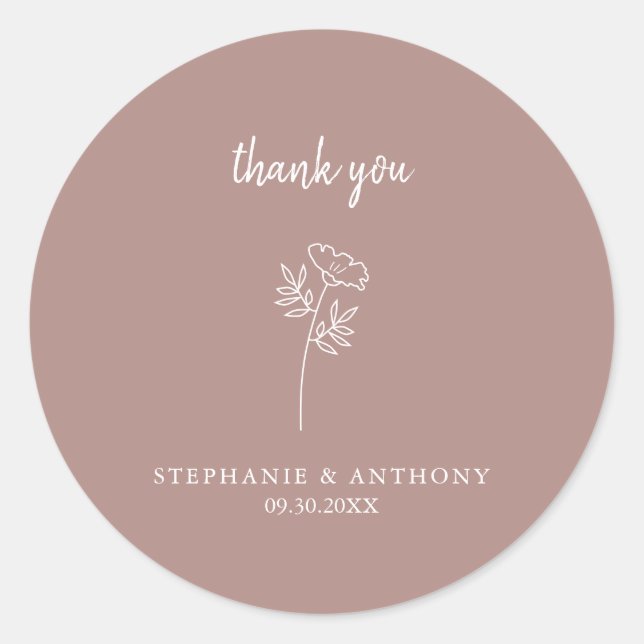 Dusty Rose Wildflower Wedding Thank You Classic Round Sticker (Front)
