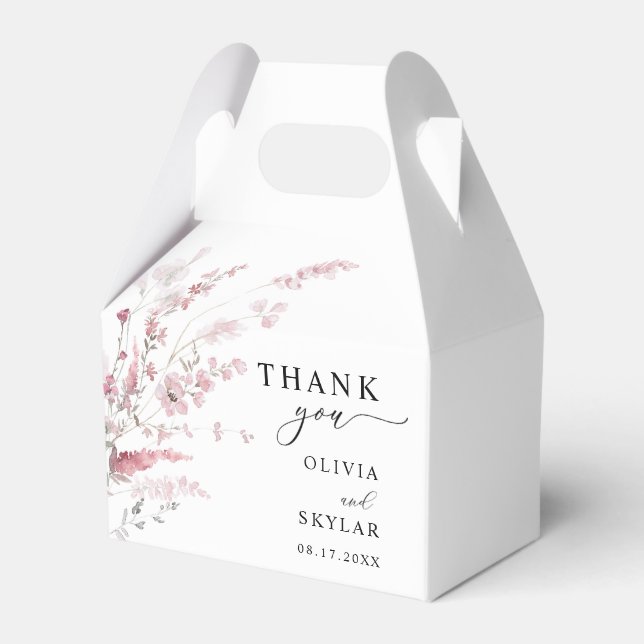 Dusty Rose Wildflowers Elegant Floral Wedding Favor Box (Front Side)