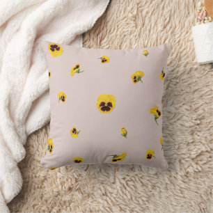 Dusty Rose Yellow Japanese Pansy Floral Pattern Throw Pillow