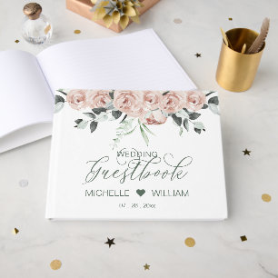 Dusty Roses Eucalyptus Elegant Script Wedding  Guest Book
