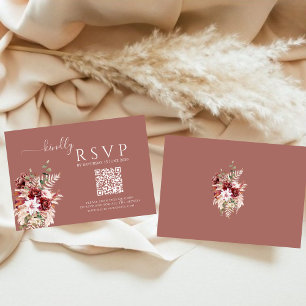 Dusty Rosewood & Burgundy Blush QR Wedding RSVP Card