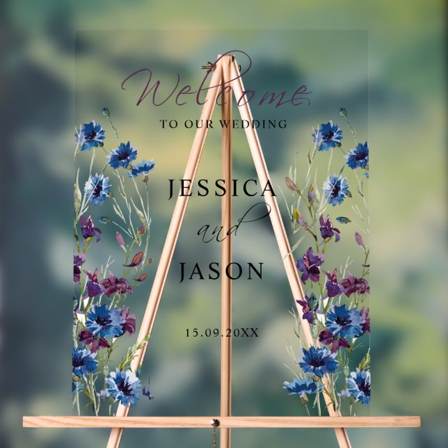 Dusty Royal Blue Purple Bloom Mariage Bienvenue (Neutre)