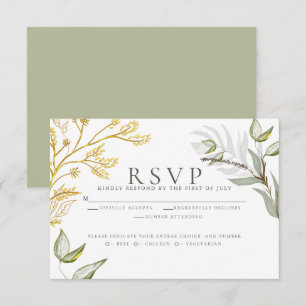 Dusty Sage and Gold Foliage  RSVP Card