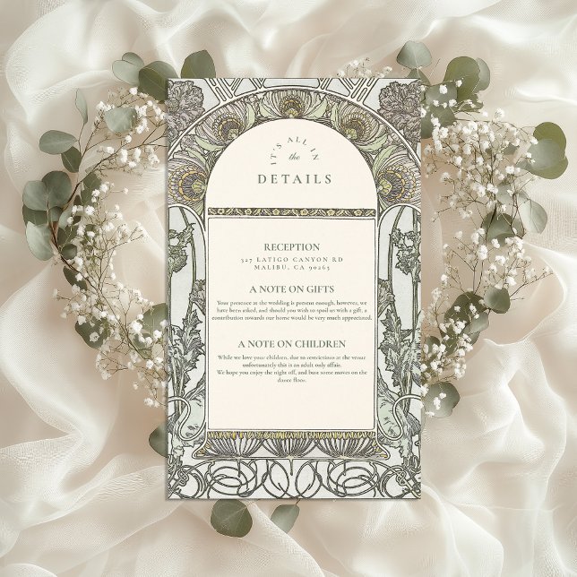 Dusty Sage Art Nouveau wedding Enclosure Card (Creator Uploaded)