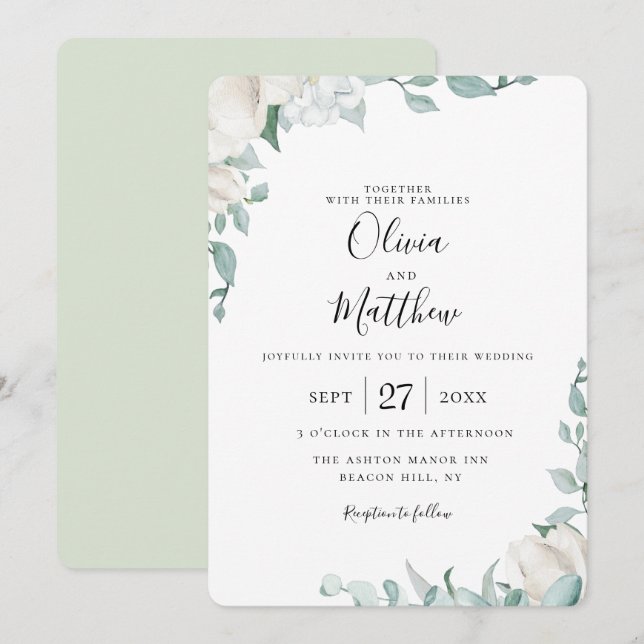 Dusty Sage Botanical Wedding Invitation (Front/Back)