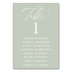 Dusty Sage Calligraphy Seating Chart Table Number