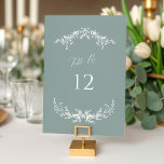 Dusty Sage Cottage Wedding Table Number Card Sign<br><div class="desc">Our wedding table number sign features modern lettering and vintage botanical laurels - perfect for helping your guests find their table at your wedding reception or event.</div>