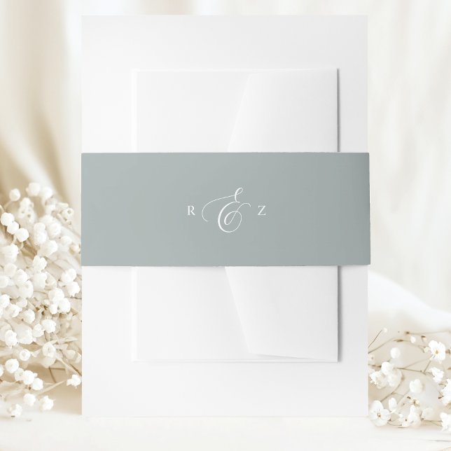 Dusty Sage Elegant Simple Monogram Wedding Invitation Belly Band (Creator Uploaded)
