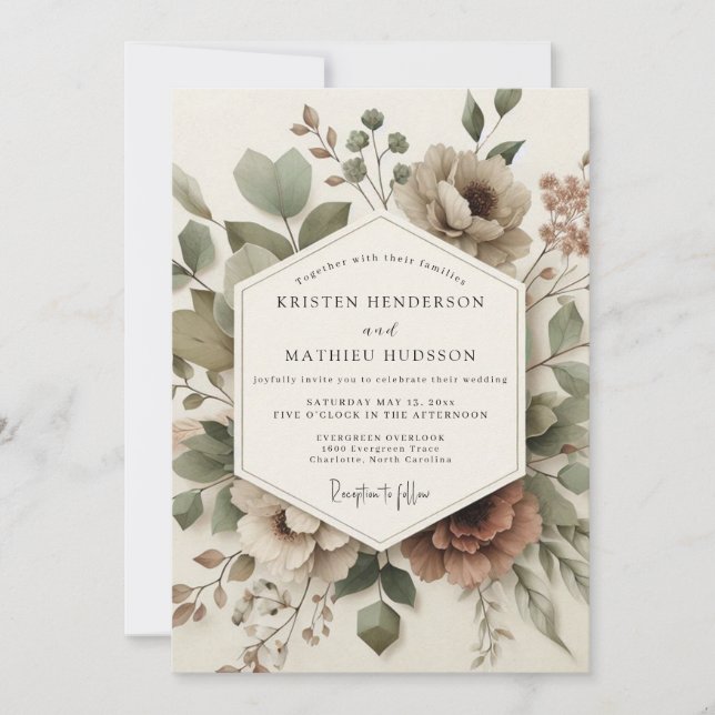 Dusty Sage Floral Woodland Wedding Invitation (Front)