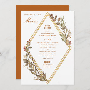 Dusty Sage Gold Diamond Rust Fall Wedding Menu