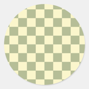 Dusty Sage Green and Butter Yellow Checkerboard Classic Round Sticker