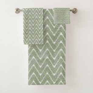 Dusty Sage Green Chevron Pattern Bath Towel Set