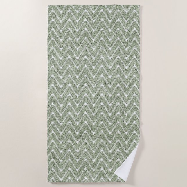Dusty Sage Green Chevron Pattern Beach Towel (Front)