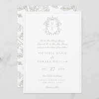 Dusty Sage Green Crest Monogram Wedding