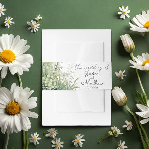 Dusty Sage Green Flowers Wedding  Invitation Belly Band