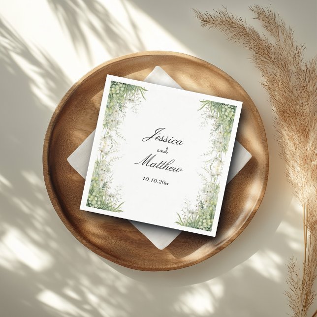 Dusty Sage Green Flowers Wedding Napkin (Creator Uploaded)