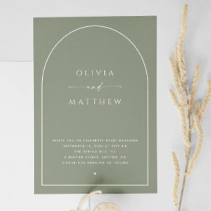 Dusty Sage Green Minimalist Arch Wedding. Photo QR Invitation
