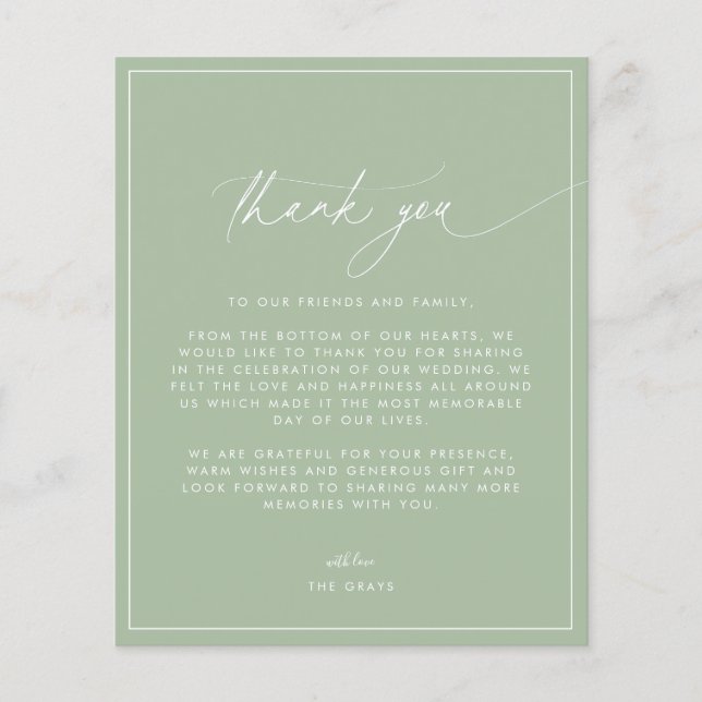Dusty Sage Green Thank You Card (Front)