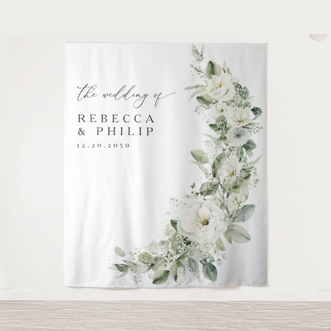Dusty Sage Green Wedding Backdrops Tapestry (Front)