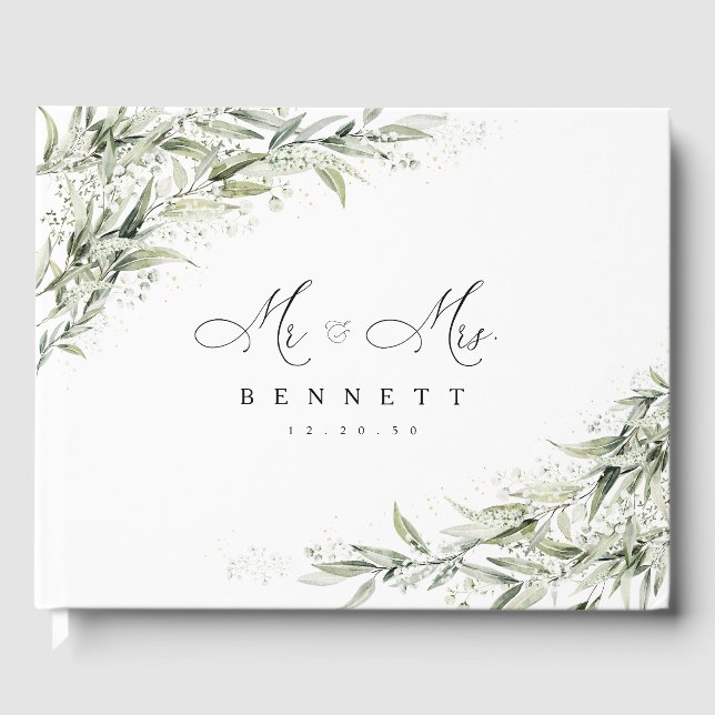 Dusty Sage Green Wedding Guest Book (Front)