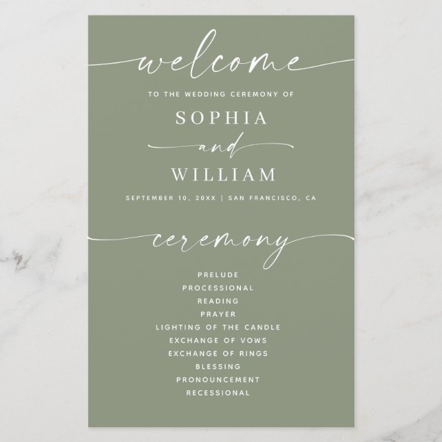 Dusty Sage Green Wedding | Nature Inspired Program (Front)