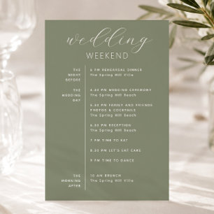 Dusty Sage Green Woodland Wedding Weekend Timeline Invitation
