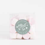 Dusty Sage | Mint to Be Personalized Wedding Favou Classic Round Sticker<br><div class="desc">Punny wedding favour stickers feature "mint to be" in white hand lettered script accented with hearts,  on a dusty sage green background. Personalize with your names and wedding date.</div>